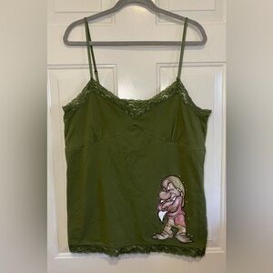 Walt Disney World Snow White Grumpy Embellished Lace Cami Tank Size XXL Green